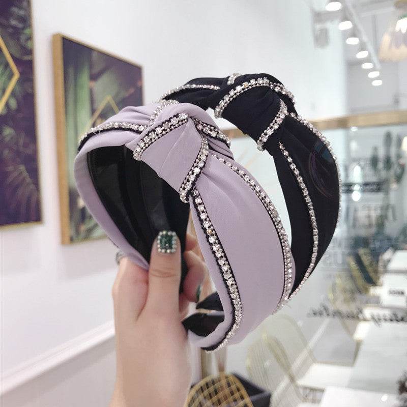 Diamond Studded Knotted Headband - Stylish Wide-Brimmed Hair Accessory - Buy Center