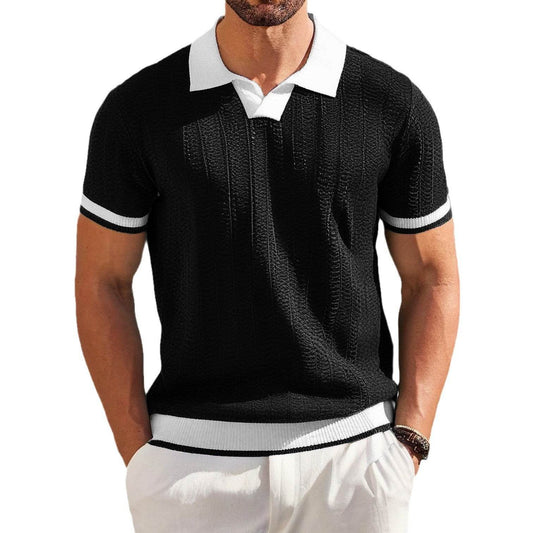 Men's Slim Fit Short Sleeve Shirt - Jacquard Texture & Lapel Collar - Buy Center