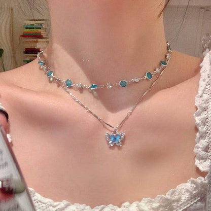 Buy Center Double-Layer Butterfly Necklace - Stylish Clavicle Chain - Buy Center