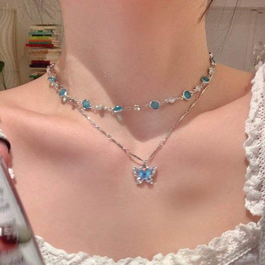 Buy Center Double-Layer Butterfly Necklace - Stylish Clavicle Chain - Buy Center