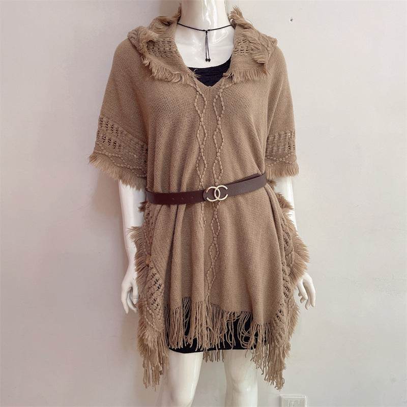 Plus Size Hooded Pullover Sweater - Batwing Tassel Design for Winter - Buy Center