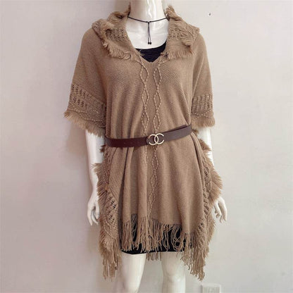 Plus Size Hooded Pullover Sweater - Batwing Tassel Design for Winter - Buy Center