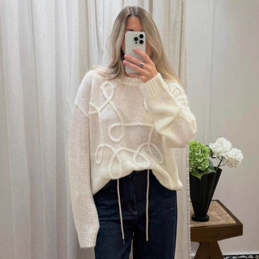 Buycenter Solid Color Wool Sweater - Long Sleeve Irregular Embroidery - Buy Center