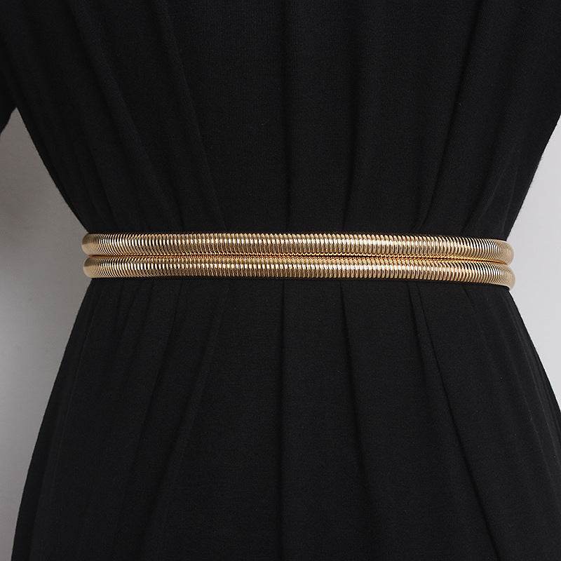 Elegant Metal Stretch Belt for Women - Chic Golden Elastic Accessory - Buy Center