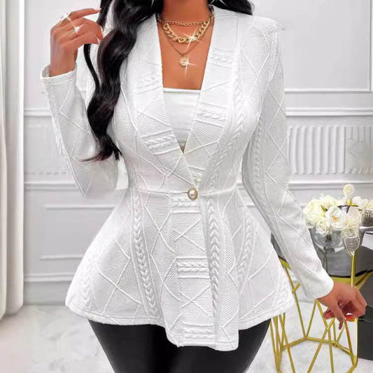 Slim-Fit Jacquard Texture Jacket for Women - Chic Long Sleeve Design - Buy Center