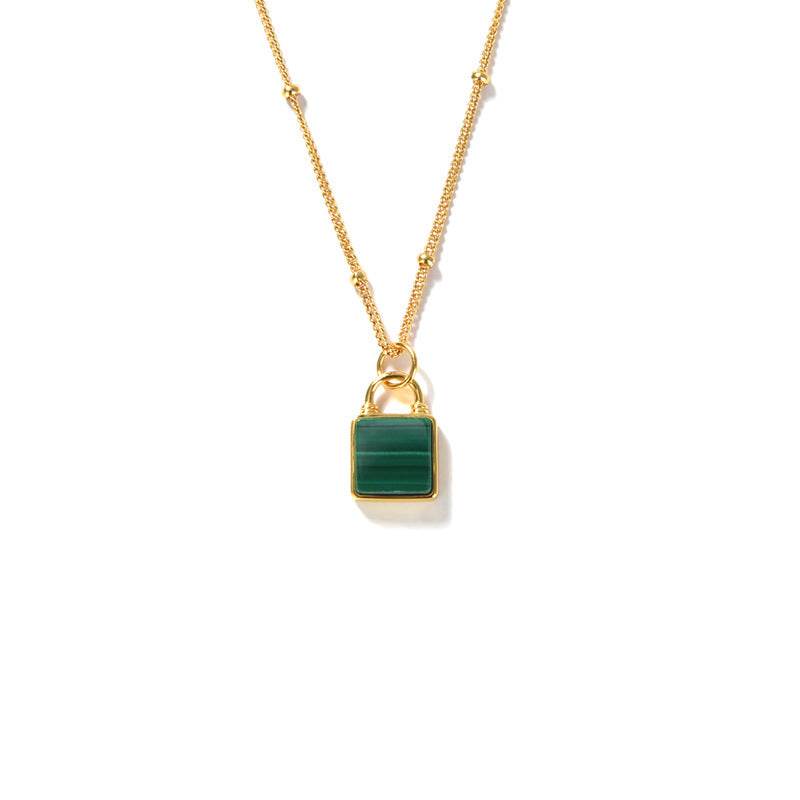 BuyCenter S925 Sterling Silver Malachite Keychain Necklace for Women - Buy Center