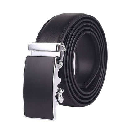 Men's Leather Automatic Buckle Belt - Two-Layer Cowhide, Embossed Style - Buy Center
