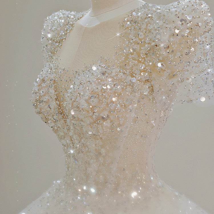 Stunning Bridal Dress with Large Trailing Tail - Stylish 2025 Wedding Gown - Buy Center