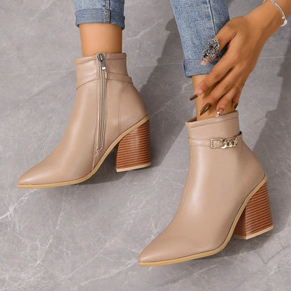 Women's Plus Size Chunky Heel Martin Boots - Side Zipper & Pointed Toe - Buy Center