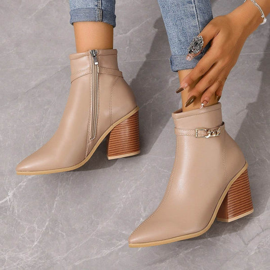 Women's Plus Size Chunky Heel Martin Boots - Side Zipper & Pointed Toe - Buy Center