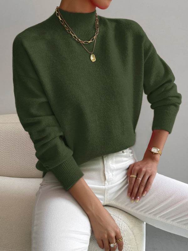 Women's Loose Knitted Pullover - Trendy High Collar Fashion Top for Winter - Buy Center