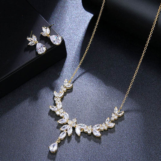 Buy Center Luxurious Pendant Necklace & Earrings Set - Copper & Zircon - Buy Center