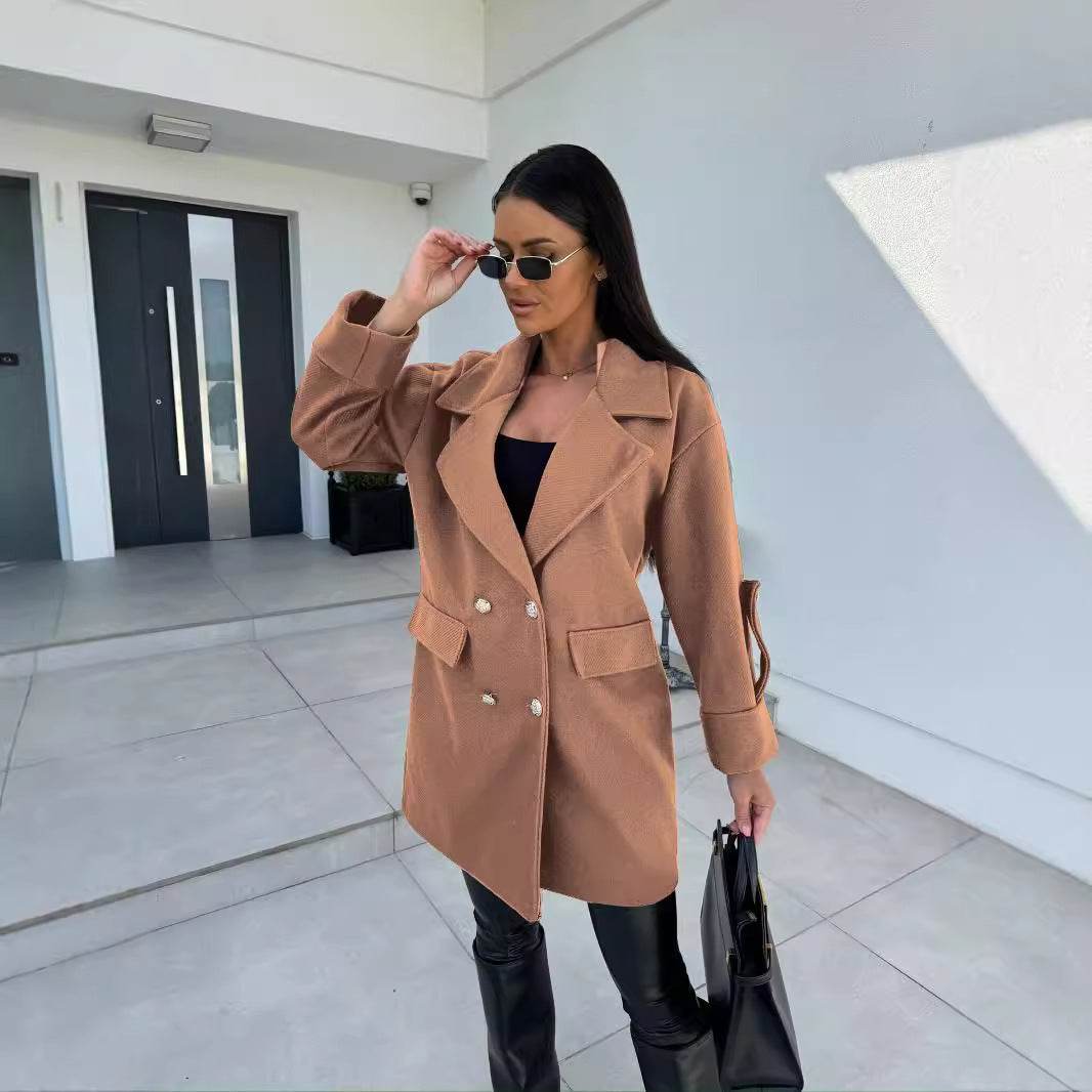 Women's Double Breasted Woolen Coat - Stylish Winter Fashion, All-Match - Buy Center