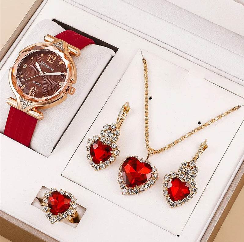 Elegant 6pcs Ladies Quartz Watch & Jewelry Set - Diamond Accessories - Buy Center