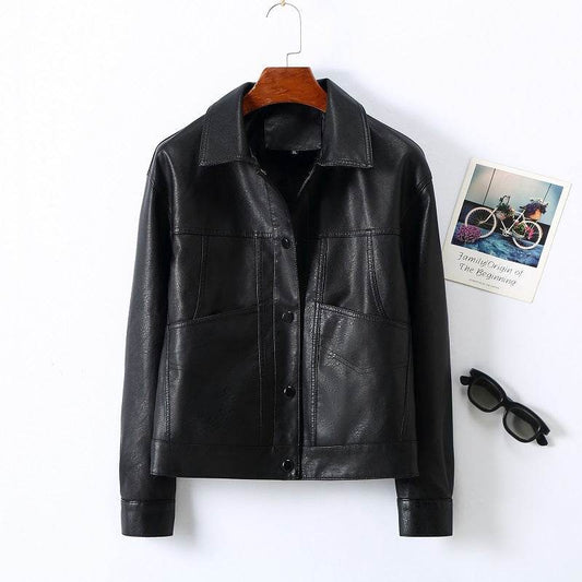 Women's Leather Short Coat - Stylish Lapel Design in Multiple Colors - Buy Center