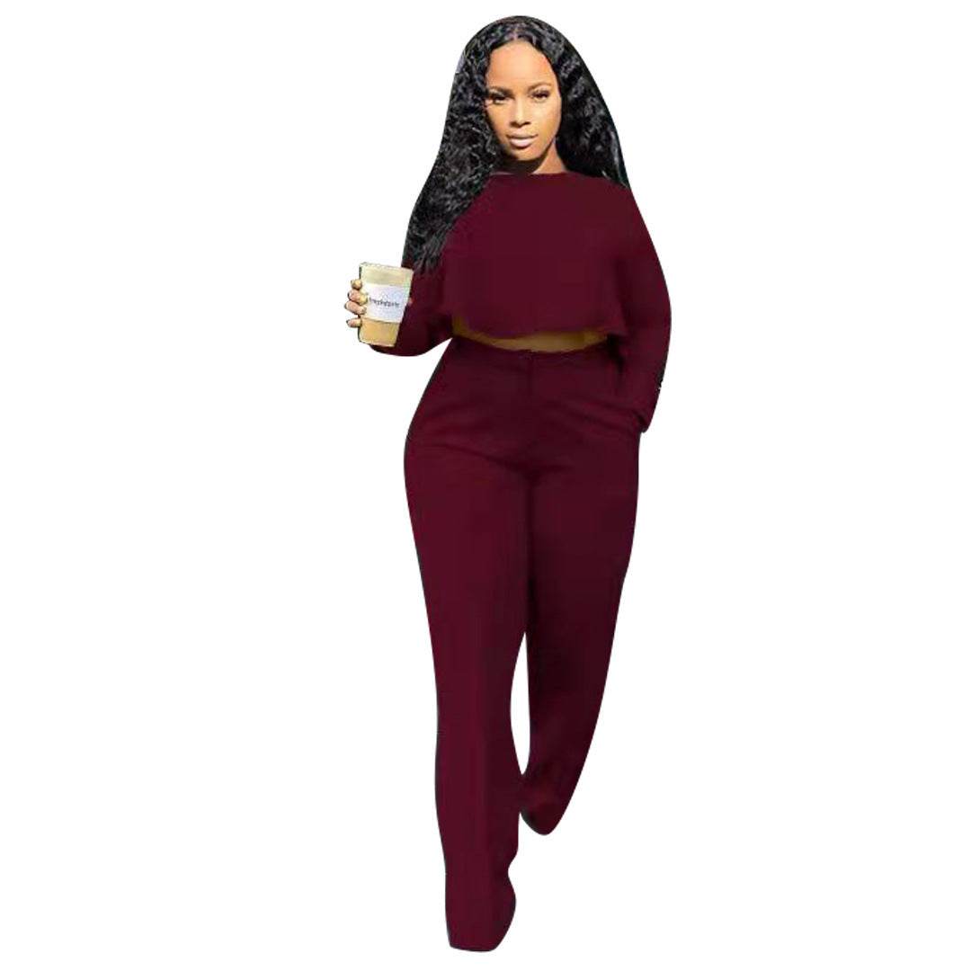 Buycenter Solid Color Two-Piece Set - High Waist Wide Leg Jumpsuit - Buy Center