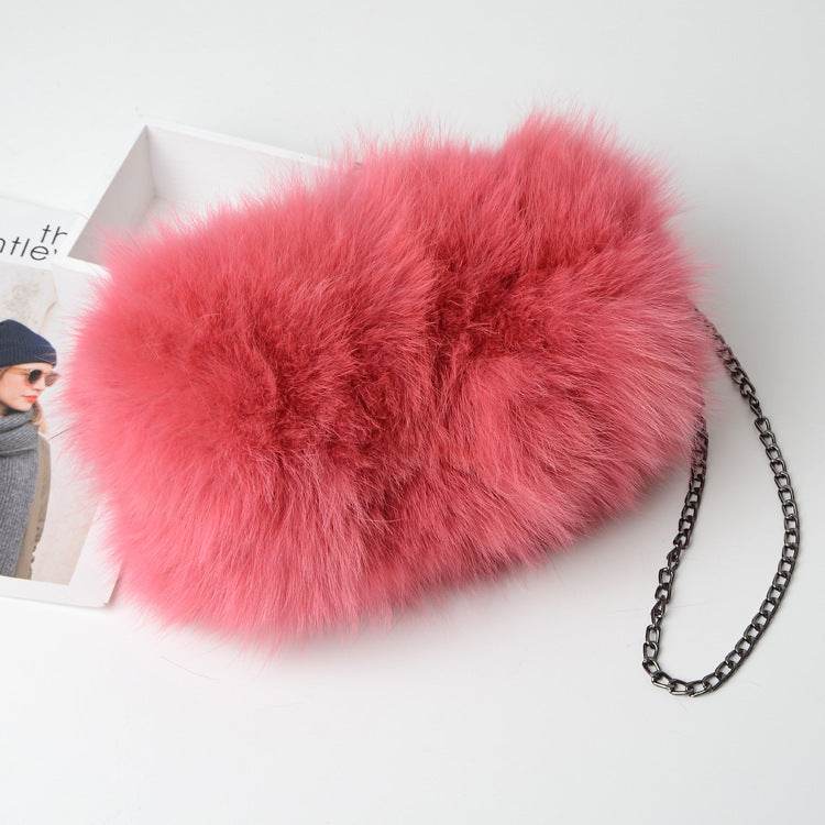 Buycenter Women's Fox Fur Chain Crossbody Bag - Warm & Stylish Evening Bag - Buy Center