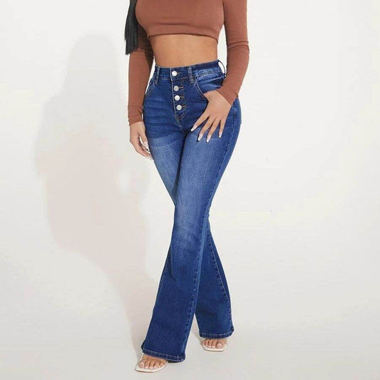 High Waist Stretch Skinny Jeans - Dark Blue Women's Premium Denim - Buy Center