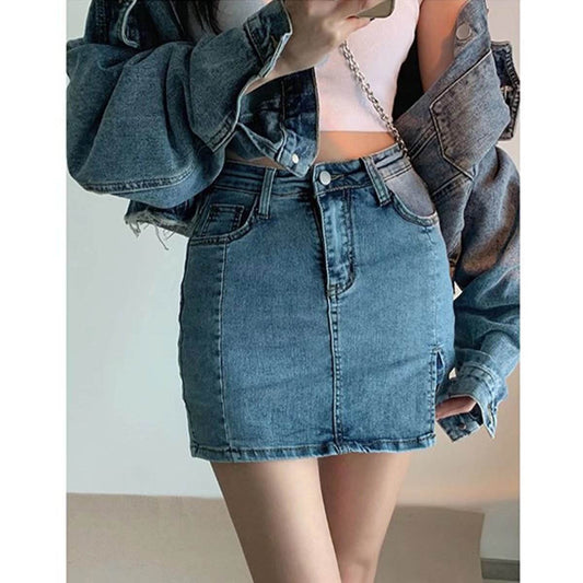 Buycenter Black Denim Skirt for Women - Trendy Splicing Design, Spring Fashion - Buy Center