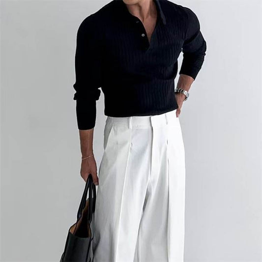 Buycenter Men's Long Sleeve Slim Fit Polo Shirt - Stylish Solid & Striped Design - Buy Center