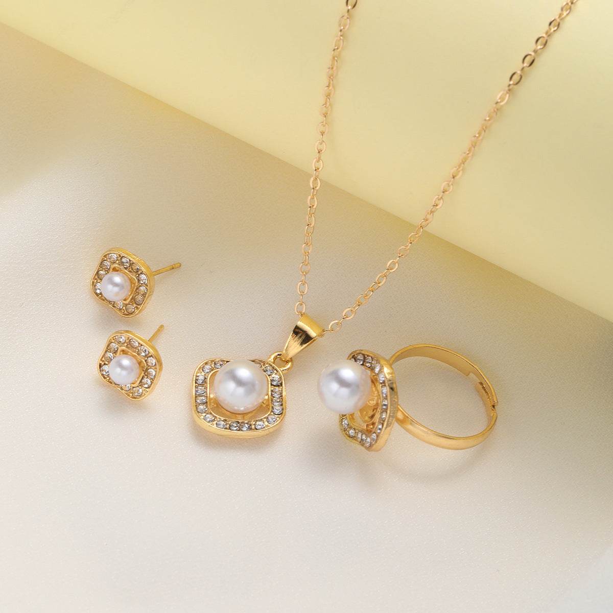 Elegant Rhinestone Pearl Square Necklace Set - Jewelry for Any Occasion - Buy Center