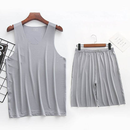 Ice Silk Men's Pajama Set – Stylish Summer Vest & Shorts for Comfort - Buy Center