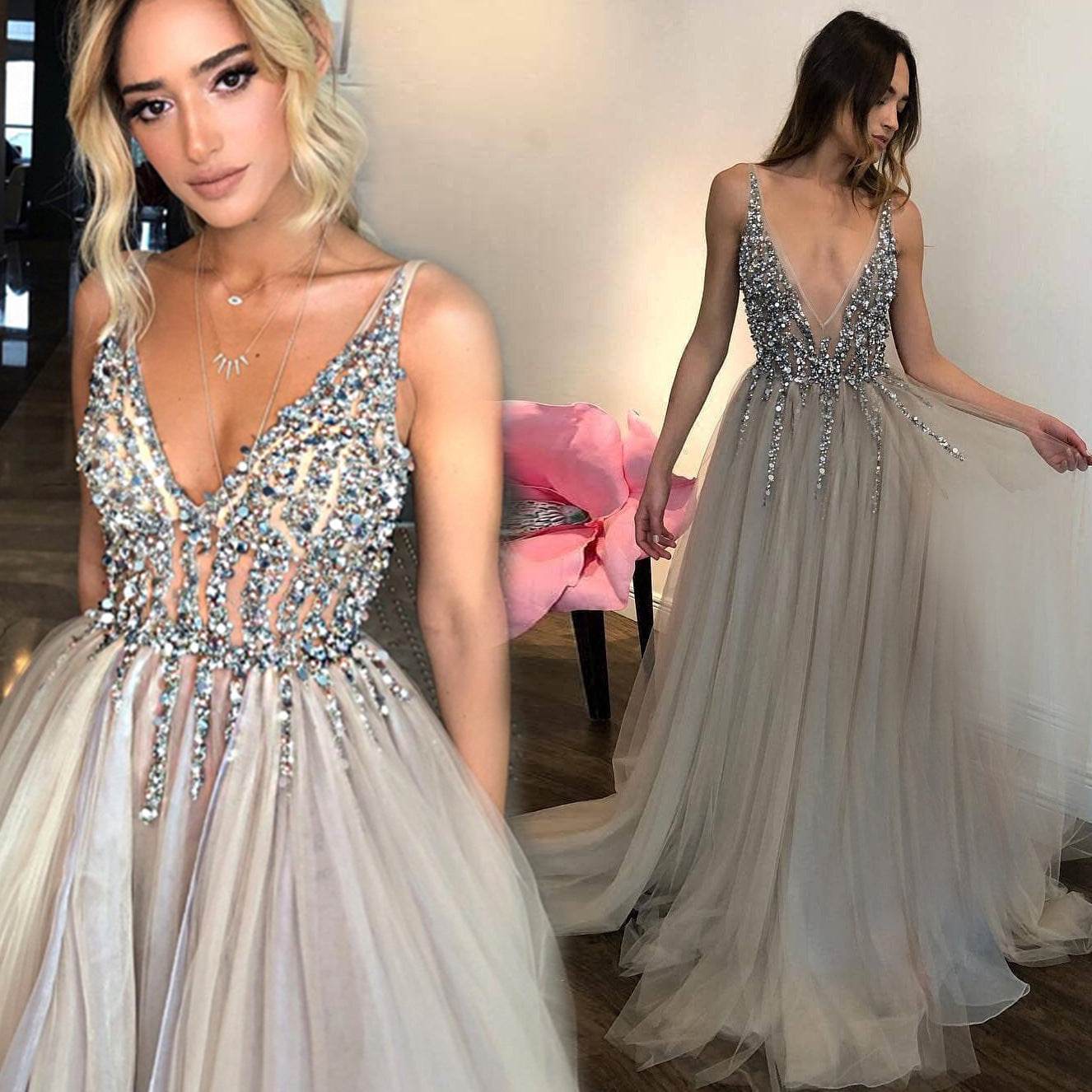 Buycenter Diamond Grey Evening Dress - Sleeveless High Waist Design - Buy Center