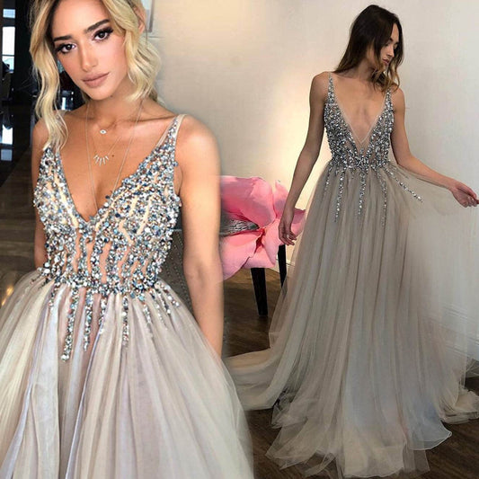 Buycenter Diamond Grey Evening Dress - Sleeveless High Waist Design - Buy Center