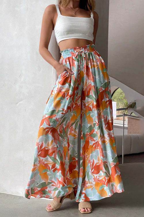 Stylish Printed Wide-leg Trousers - Comfortable Spandex Pants for All Sizes - Buy Center