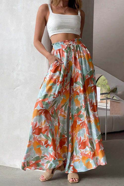 Stylish Printed Wide-leg Trousers - Comfortable Spandex Pants for All Sizes - Buy Center