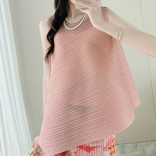 Pleated Women's Slimming T-Shirt - Stylish Sleeveless Fit in Various Colors - Buy Center