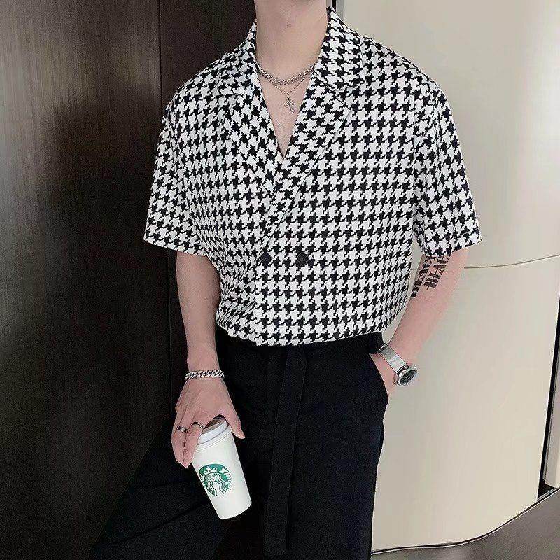Buycenter Men's Short Sleeve Shirt - Thin Suit Collar Cotton Top - Buy Center