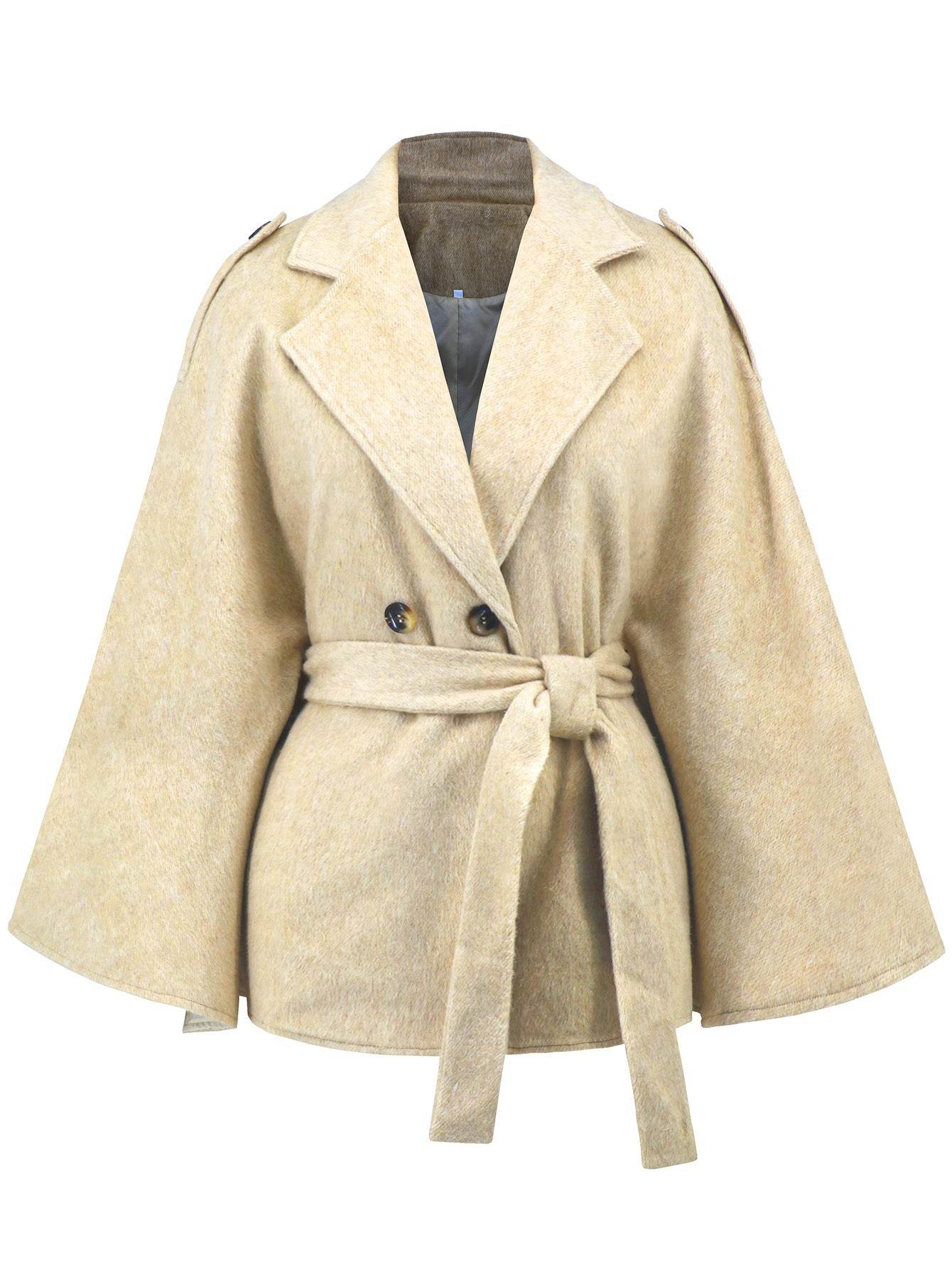 Women's Batwing Sleeve Woolen Coat - Stylish Lapel Design & Versatile Fit - Buy Center