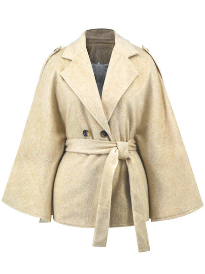 Women's Batwing Sleeve Woolen Coat - Stylish Lapel Design & Versatile Fit - Buy Center