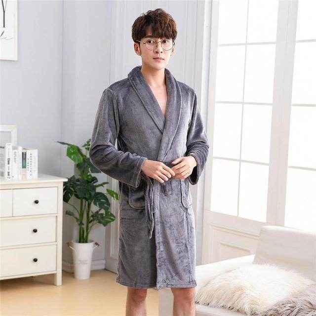 Elegant Winter Flannel Robe Gown - Cozy Men’s Sleepwear for 2025