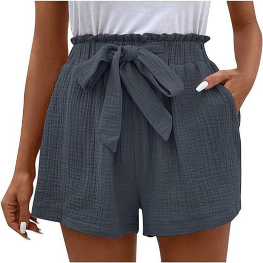 Women's Elastic Waist Casual Shorts - Trendy Wide Leg Design, Solid Colors - Buy Center
