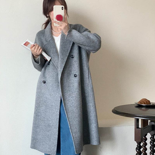 Buycenter Women's Velvet Overcoat - Double-Sided Wool Casual Style - Buy Center