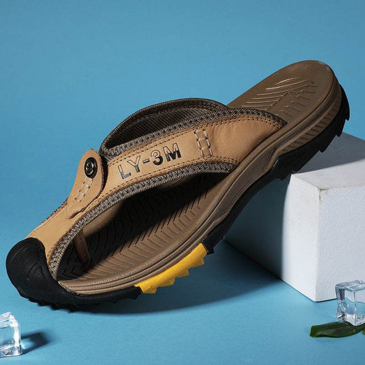Buycenter Men's Casual Leather Slippers - Summer Beach Flip Flops - Buy Center