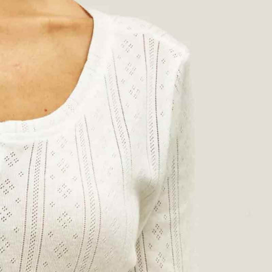 Long Sleeve White Hollow-Out Knitted Pajamas - Stylish & Comfortable Set - Buy Center