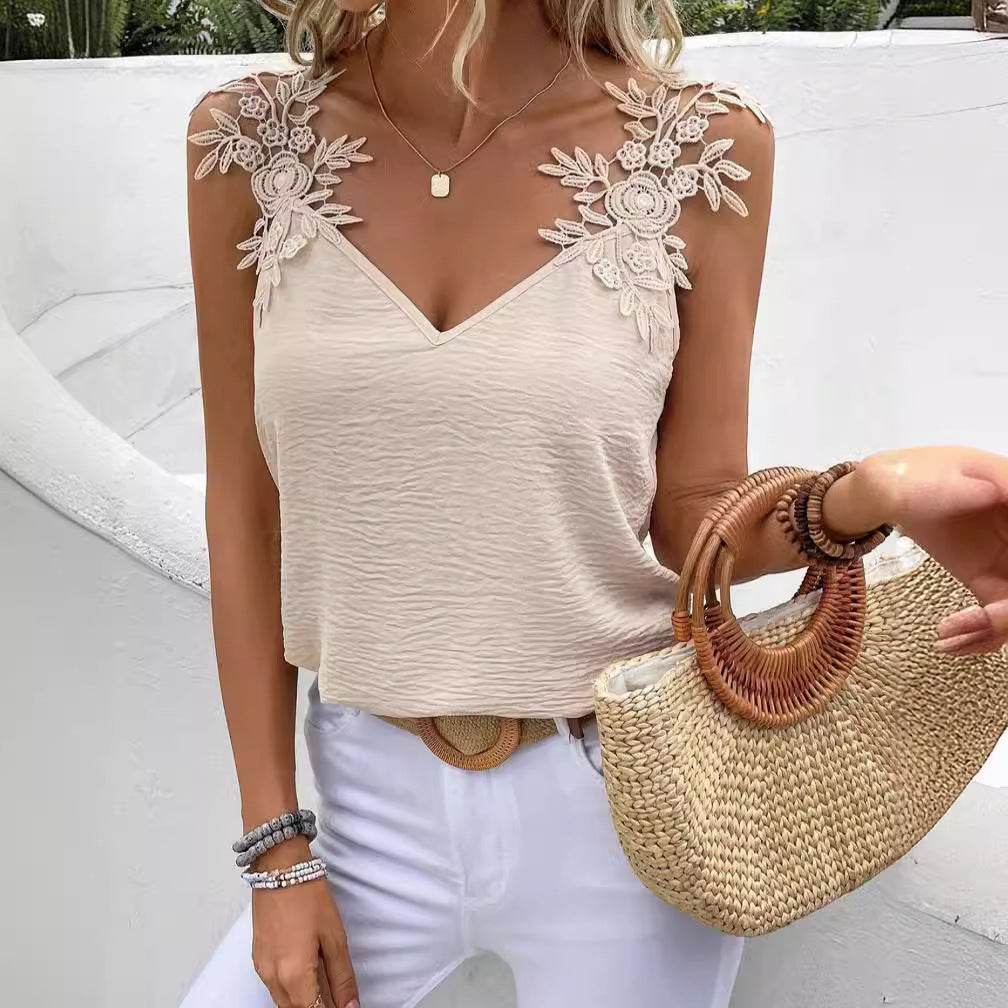 Elegant V-Neck Sling Top - Solid Color Ladies' Fashion for Modern Women - Buy Center