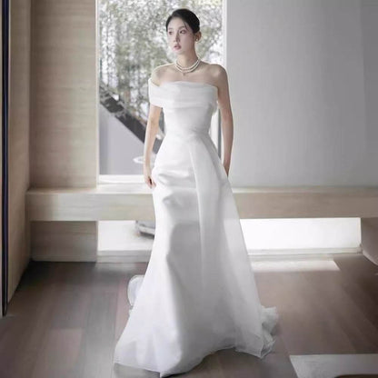 Elegant French Off-Shoulder Wedding Dress - Stylish Light White Gown - Buy Center