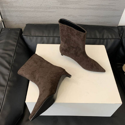 Stylish Low Heel French Retro Ankle Boots - Suede Design for Women - Buy Center