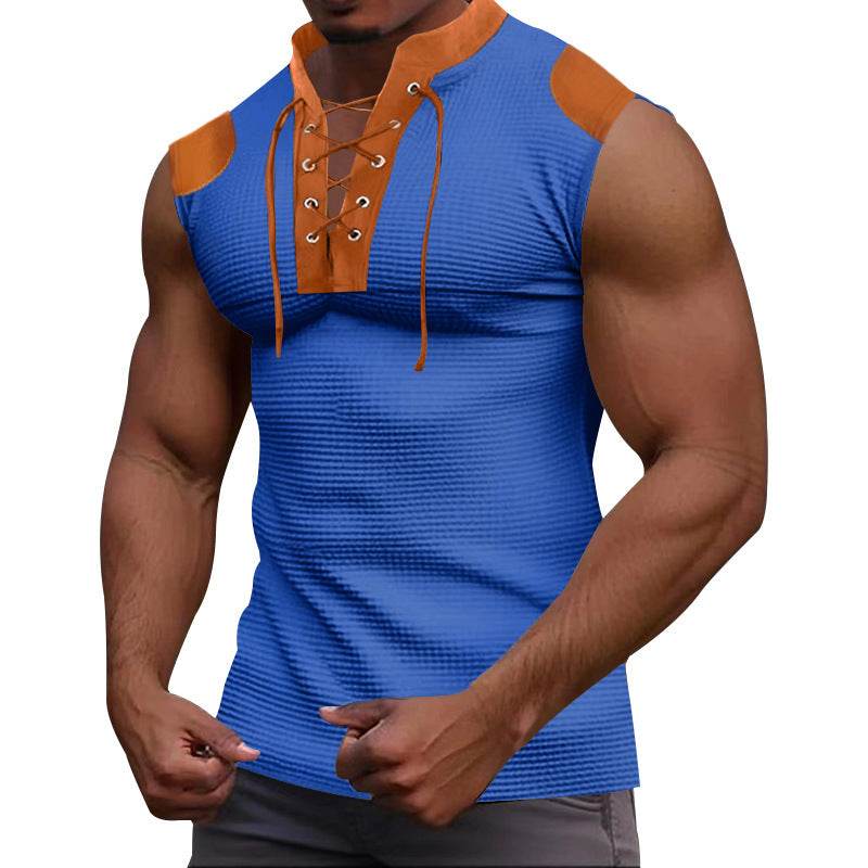 Casual Multicolor Lace-Up V-Neck T-Shirt - Stylish Summer Staple 2025 - Buy Center