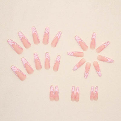Heart Stripe Fake Nails - Elegant Nail Art Kits for Romantic Styles - Buy Center