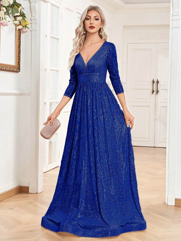 Buycenter V-neck Sequined Party Dress - High Waist, Elegant Evening Style - Buy Center