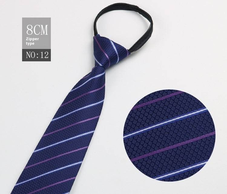 Black Striped Blue Business Tie - Lazy Zip Closure for Easy Wear - Buy Center