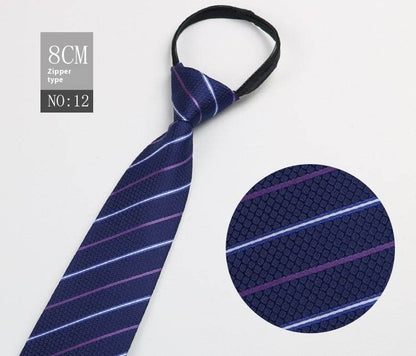Black Striped Blue Business Tie - Lazy Zip Closure for Easy Wear - Buy Center