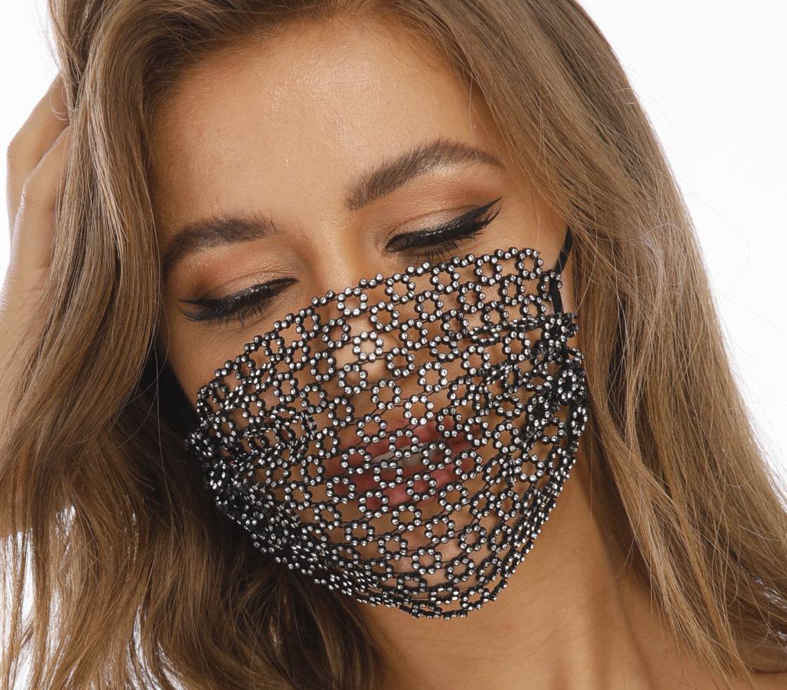 Stylish Fishnet Rhinestone Face Mask - Modern Trendy Design for All - Buy Center