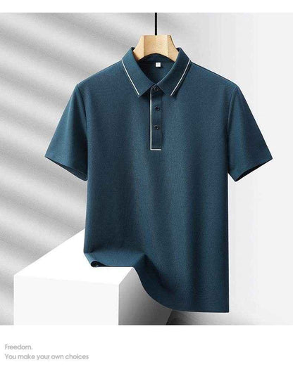 Men's Light Luxury Ice Silk Polo Shirt & Trousers Leisure Suit 2025