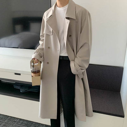 Buycenter Men's Double-Breasted Trench Coat - Stylish Korean Design - Buy Center